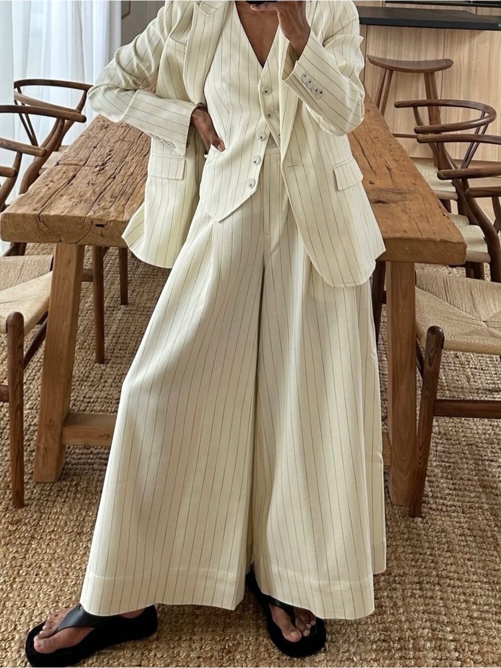 NEW ME+EM Panama Pinstripe Man Pant Cream Black Eco Viscose Pleated Wide Leg 10